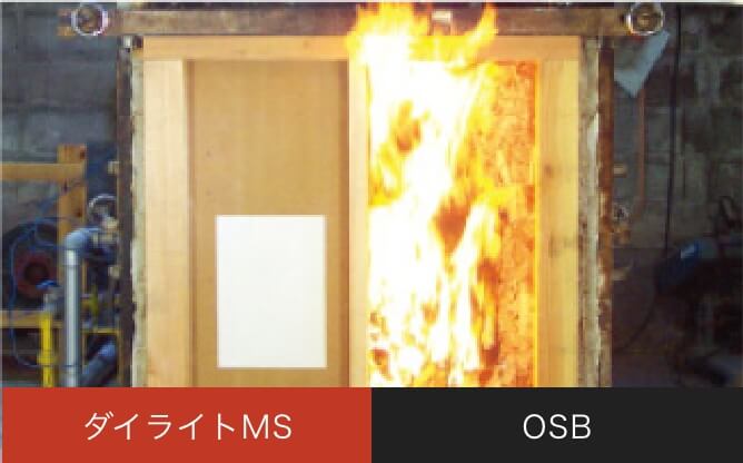 OSBは4分30秒後に発火しましたが、ダイライトMSは無事です。